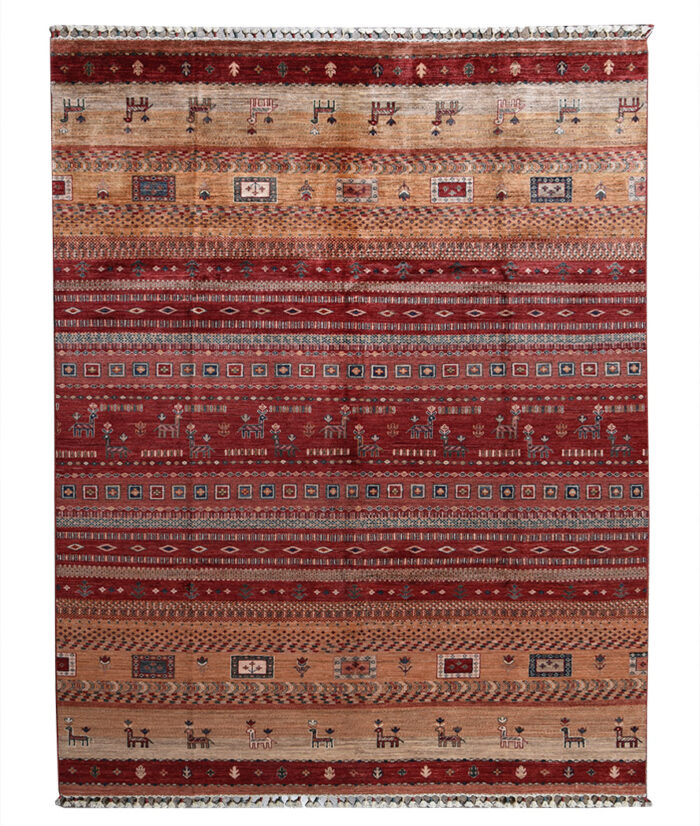Kazak-1215370098-Red-Gold-Multi Hand-Knotted Area Rug image