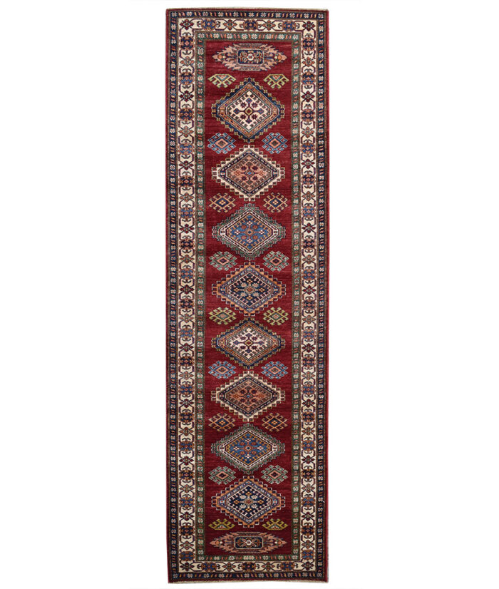 Kazak-1219930284-Red-Ivory Hand-Knotted Area Rug image