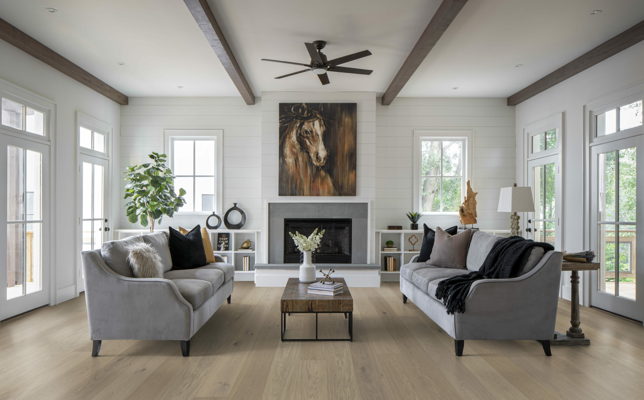Waterproof hardwood flooring in a finished living space