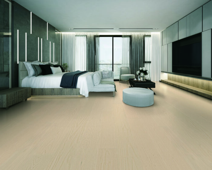The beautiful bedroom interior design and lamp and side table, empty wall background